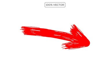 Fırça el çizimi grunge kalın ok, kırmızı düz ok vektör çizimi