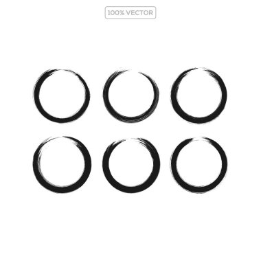 Grunge daireleri ya da bir fincan kahve ve çayın ardından yuvarlak izler. Vektör yuvarlak şekiller çizdi