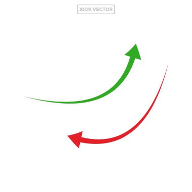 Vektör simgesini aşağı indirin. Yeşil yukarı, kırmızı aşağı ok işareti. Kripto para birimi, hisse senedi ve ön ödeme yatırım ticaret analizi sembolü. şablon