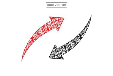 ok ikonu vektörü izole, siyah ve kırmızı ok tasarım sembolü, navigasyon göstergesi, iş yönü grafiği, soyut ok çizimi