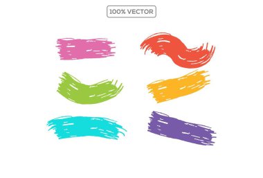 Renkli mürekkep fırçasının çeşitli dokuları ve şekilleri grafik tasarım elementleri için izole edilmiş.