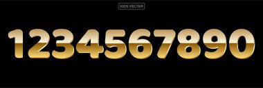 Altın sayılar ve sembol seti. Altın metalik kaligrafik sayıların vektör çizimi. Modern harf işareti ögesi