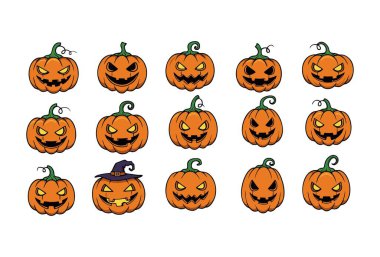 Cadılar Bayramı kabağı illüstrasyon seti, Jack O Lantern şeffaf arkaplanda izole edildi. 3