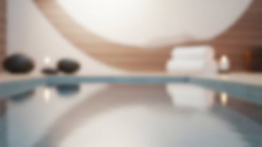 Huzurlu bir havuzu olan sakin bir spa ortamı, yanan mumlar, pürüzsüz taşlar ve temiz havlular, büyük bir rahatlama ve refah hissi uyandırıyor..
