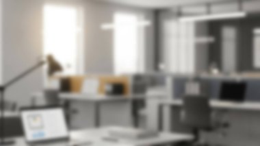 Parlak, modern bir ofis. Doğal ışıkla yıkanmış..