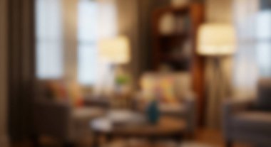 Sıcak Bulanık Oturma Odası Lambaları Kol Sandalyeleri Kitaplıkları Ev İçi.