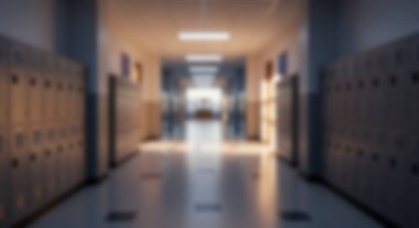 Dolapları Dolaplı Boş Okul Koridoru, Gün Işığı Girişi ve Okul Dönüşü.