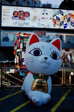 Şehir alışveriş bölgesinde büyük kedi heykeli