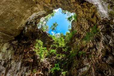 Than Lot Yai Mağarası, Chaloem Rattanakosin Ulusal Parkı 'ndaki ünlü kireçtaşı mağarası, Kanchanaburi, Tayland.