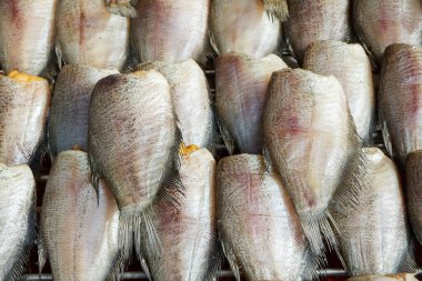 Tayland 'daki yerel markette kurutulmuş Gourami Balığı.