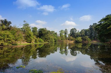 Siem Reap Eyaleti, Kamboçya 'daki Baray Reservoir Panoramik Manzarası