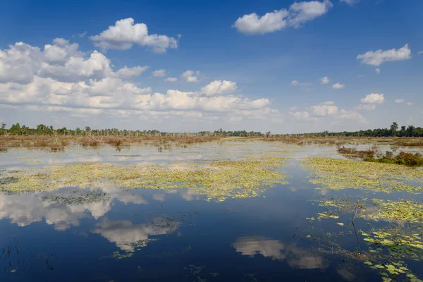 Neak Pean Tapınağı, Siem Reap, Kamboçya yakınlarındaki Jayataka Kuzey Baray 'da güzel bir günbatımı..