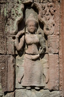 Preah Khan Tapınağı 'ndaki güzel Apsara Bas-Relief, Angkor, Siem Reap, Kamboçya
