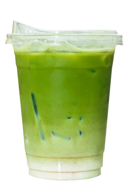 Plastik Kupada Buzlu Matcha Yeşil Çay Latte Şeffaf Arkaplanda İzole Edildi