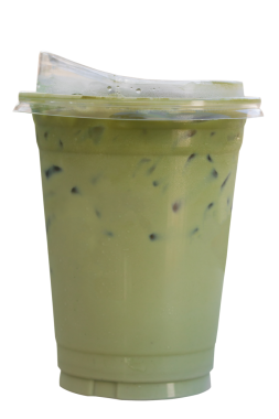 Plastik Kupada Buzlu Matcha Yeşil Çay Latte Şeffaf Arkaplanda İzole Edildi