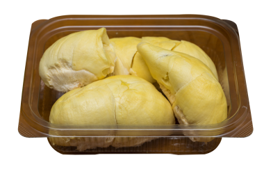 Plastik Kapta Altın Durian Etleri, Şeffaf Arkaplanda İzole Edildi