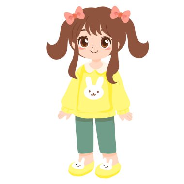 Sarı kazak giyen tatlı kawai kızı.