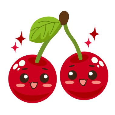 Kawaii vişneli meyve düz stil