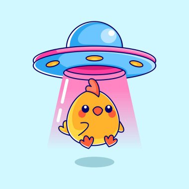 Şirin uçan daire vektör illüstrasyonlu UFO