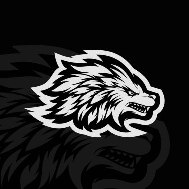 Kızgın kurt maskotu karakter logosu, siyah beyaz