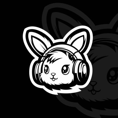 Kulaklık takan sevimli bir tavşan. Maskot esport logosu.
