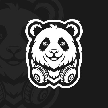 Kulaklıklı panda, resimli maskot tasarımı.