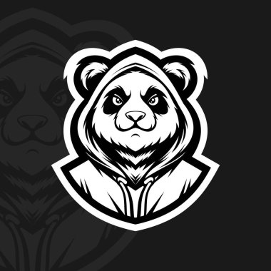 Kapüşonlu panda, maskot esport logosu vektörü
