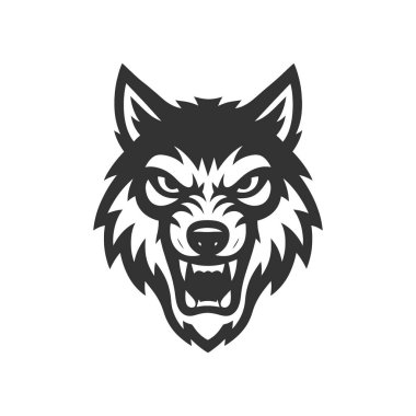 Vahşi kurt maskotu keskin dişlerle gürlüyor, gücü ve saldırganlığı simgeliyor.
