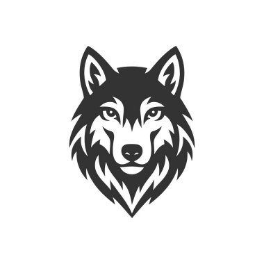 Çarpıcı kurt kafası logosu markalaşma veya tasarım projeleri için, gücün ve vahşi güzelliğin sembolü.