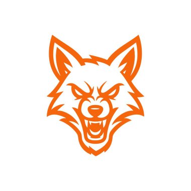 Saldırgan ifadeli canlı turuncu kurt kafası.