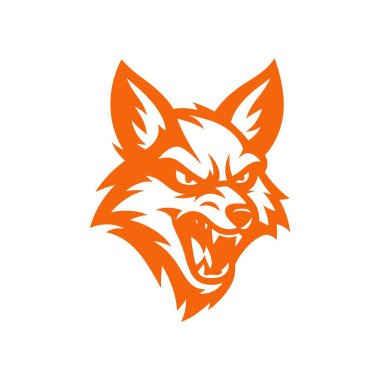 Keskin dişleri ve yoğun bakışları olan vahşi kurt kafası logosu.