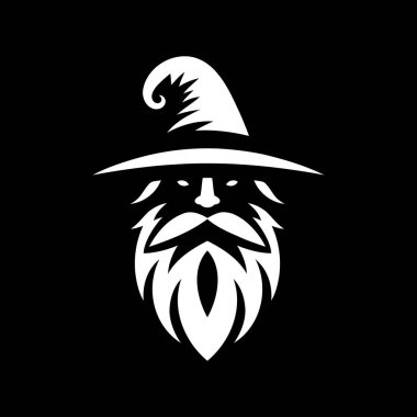 Güçlü ve gizemli bir büyücü logosu, koyu siyah beyaz yapılmış. Bu monokrom tasarımı klasik bir sihirbazın sivri uçlu şapkası, uzun sakalı ve sihirli varlığıyla fantezi markaları, oyun stüdyoları veya mistik şahsi markalaşma için mükemmeldir..