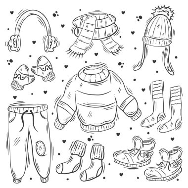 Kış kıyafetlerinin vektör koleksiyonu