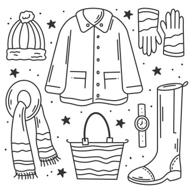 Kışlık giysiler. vektör illüstrasyonu