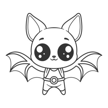 Kahraman kostümü giyen sevimli yarasa hayvan, boyamak için.