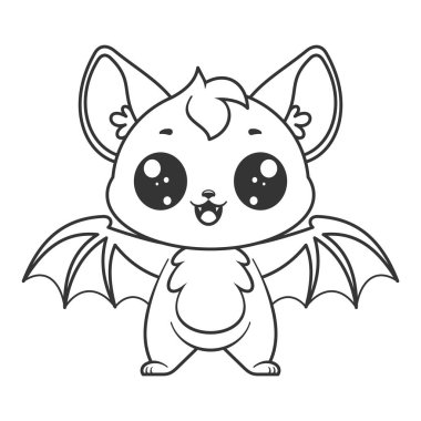 Sevimli yarasa ayakta ve gülümsüyor, boyama için.