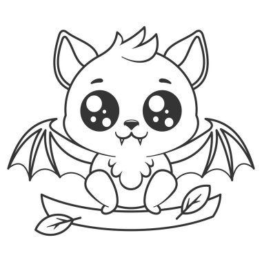 Ağaç dalında oturan şirin yarasa, boyamak için.