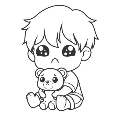 Küçük çocuk üzüntüyle ağlıyor, boyama için.