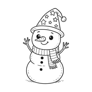 El çizimi kardan adam. vektör noel çizimi çizimi.