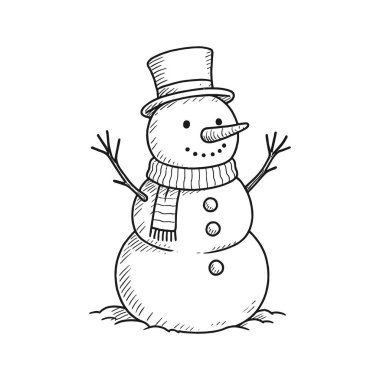 Vektör el - siyah beyaz kardan adamın çizimi.