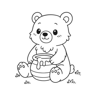 Bir kova süt ve bal vektörü çizimi olan sevimli bir ayı.