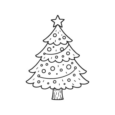 Noel ağacı karalama vektör simgesi. Çizim çizimi el çizimi siyah çizgi.