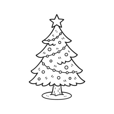 El çizimi Noel ağacı. Vektör çizimi. Noel ağacını karala. Yalnız nesne. Yeni yıl tebrik kartı.