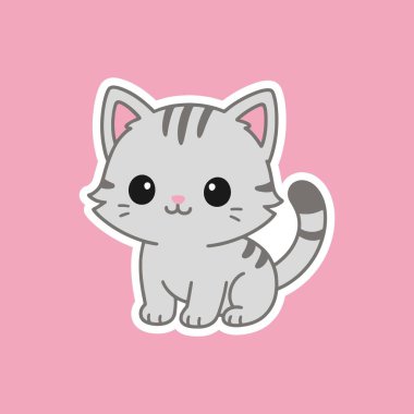 Pembe arka planda büyük gözleri olan sevimli çizgi film kedisi.