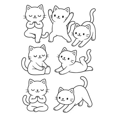 Şirin kedi vektör seti. Vektör karalama çizimi. Taslak tarzı. boyama kitabı, boyama, tasarım, baskı, t-shirt, baskı.