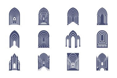 Çeşitli Gotik ve Romansı mimari kemer ve kapı aralıklarının koleksiyonu