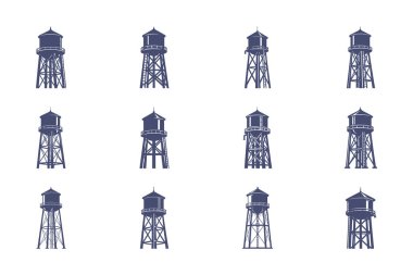 Metal kafes yapısı üzerine kurulu mavi su kuleleri.