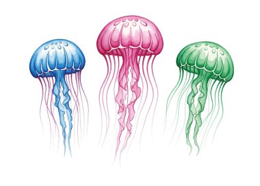 Canlı bir denizanasının büyüleyici bir illüstrasyonu. Güzel, dalgalı dokunaçları ve parlak renkleri onu okyanus temalı projeler, sanat eserleri ve yaratıcı tasarımlar için büyüleyici bir seçim yapıyor..