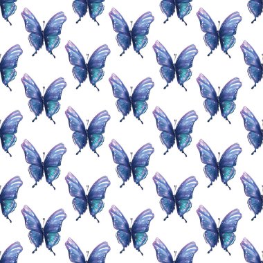 Turuncu antenli ve sarı benekli canlı mavi kelebekler, kusursuz bir desen oluşturuyorlar. Bahar temaları, tekstil, duvar kağıtları ya da hediye paketleri için ideal. Her tasarıma cazibe ve tazelik katar.