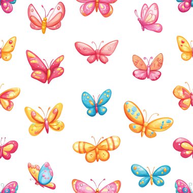 Renkli suluboya kelebeklerin kusursuz deseni